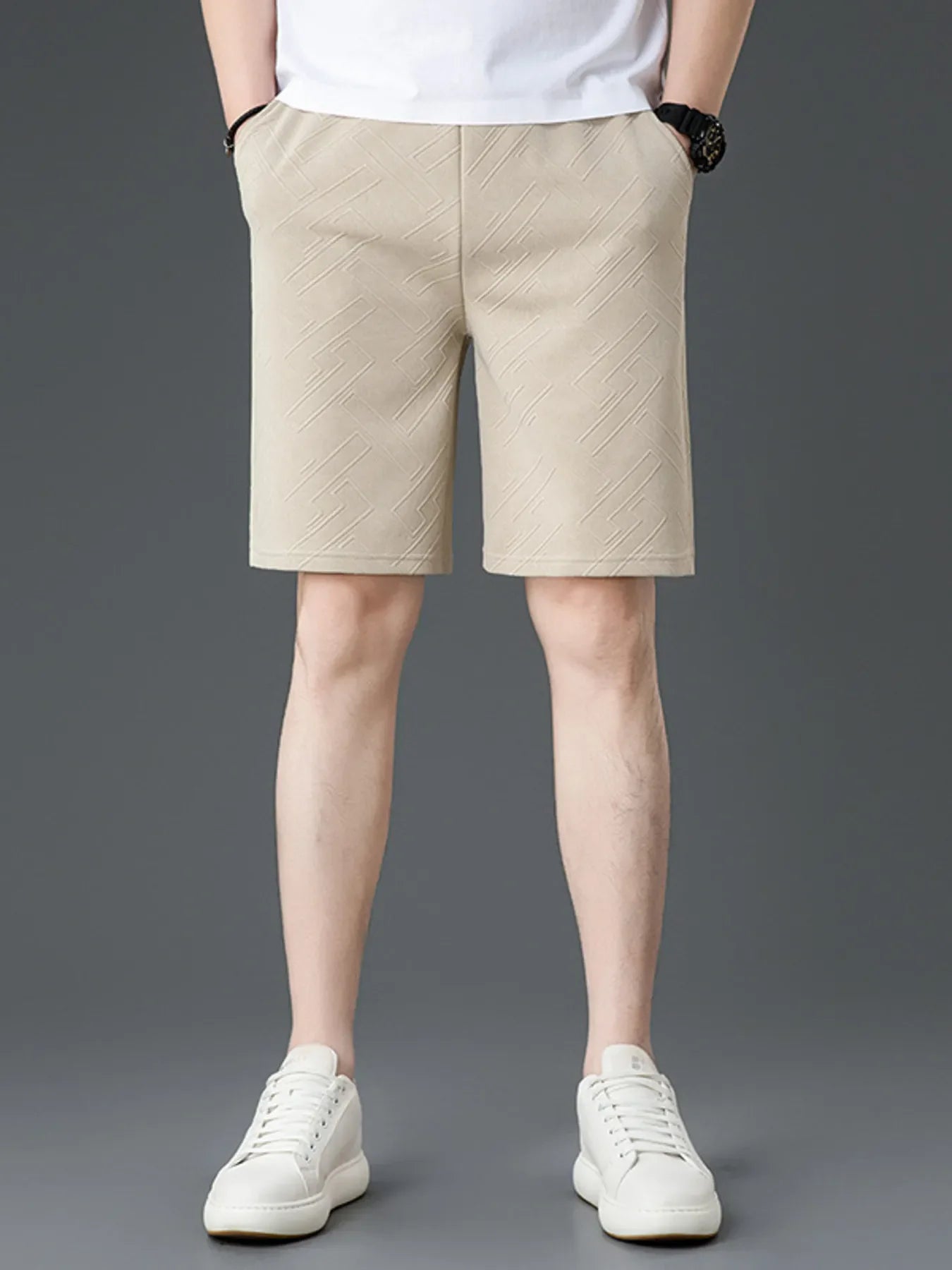 Men's Plus Size Textured Pocketed Shorts Khaki / M