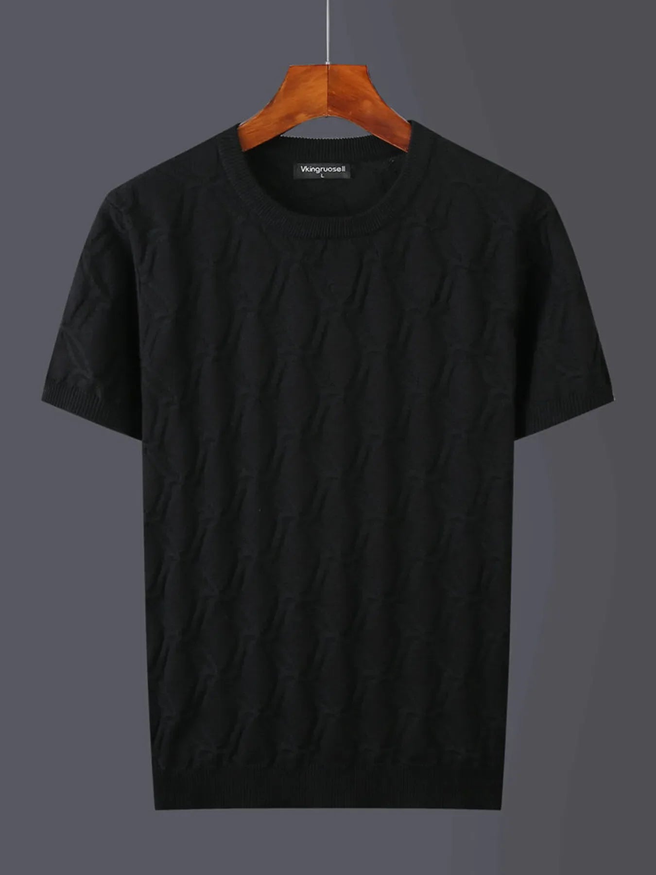 Men's Plus Size Textured Round Neck Short Sleeve Knit Top Black / M