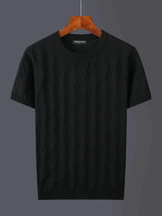 Men's Plus Size Textured Round Neck Short Sleeve Knit Top Black / M