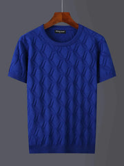 Men's Plus Size Textured Round Neck Short Sleeve Knit Top Blue / M