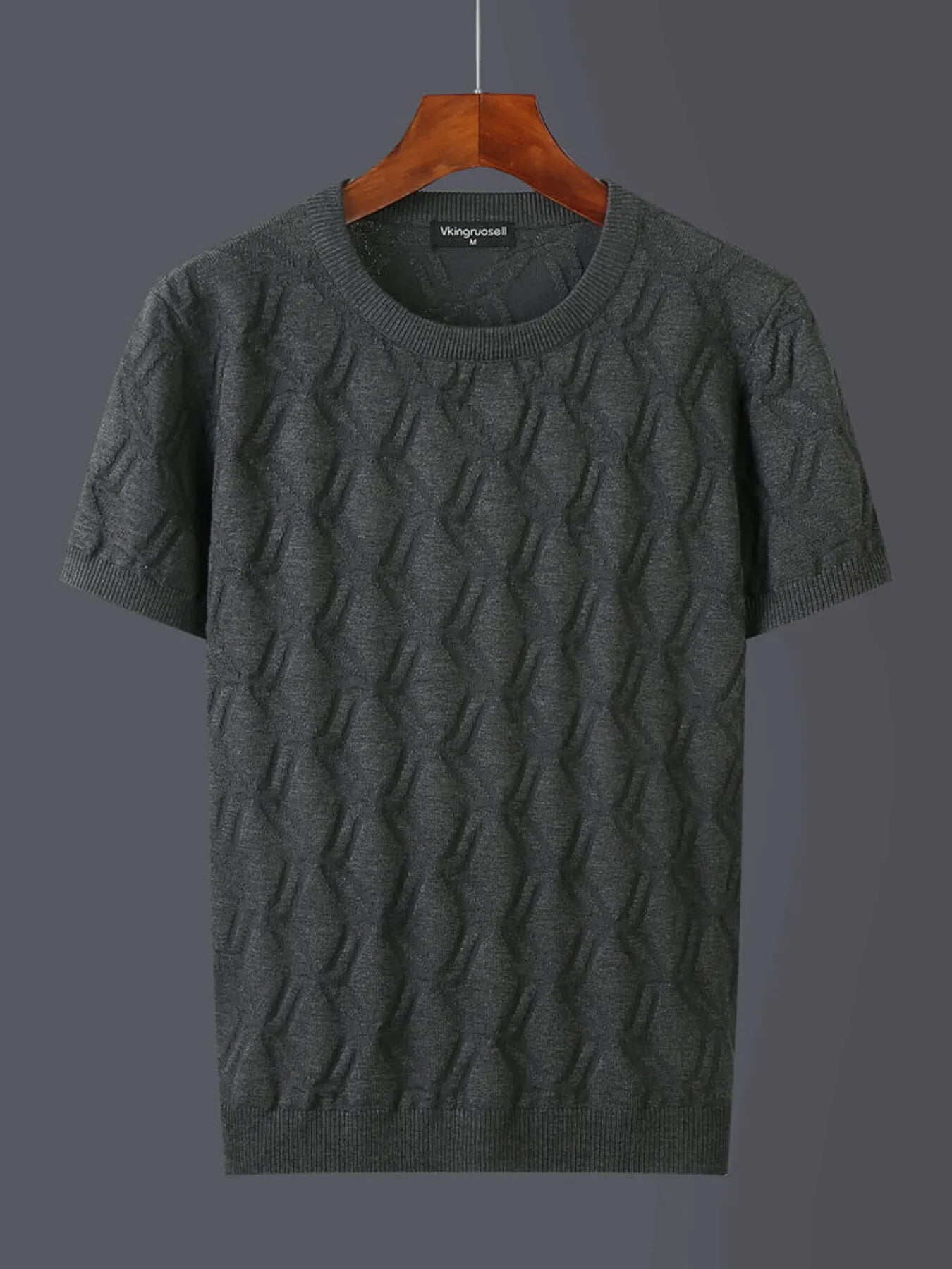 Men's Plus Size Textured Round Neck Short Sleeve Knit Top Gray / M