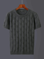 Men's Plus Size Textured Round Neck Short Sleeve Knit Top Gray / M