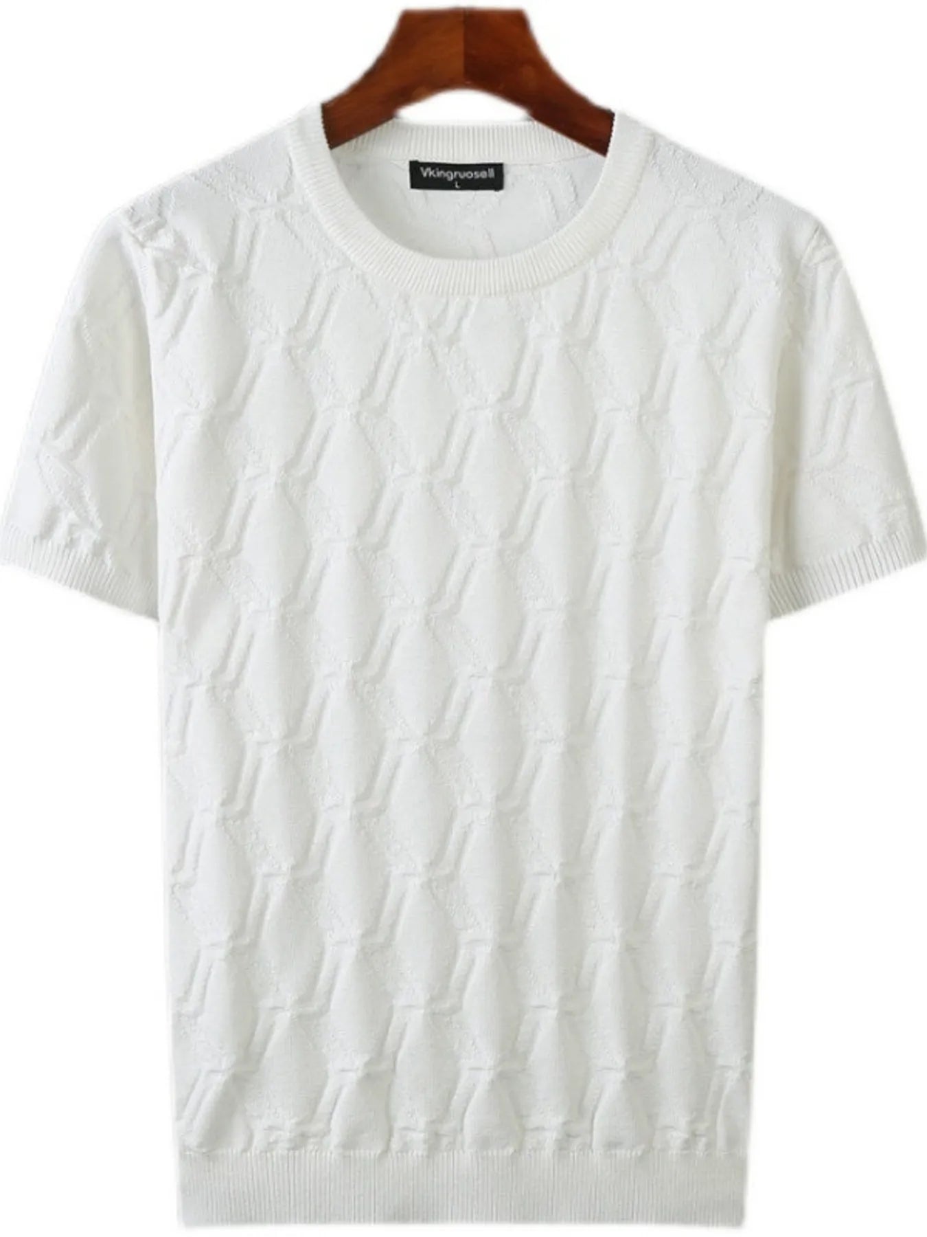 Men's Plus Size Textured Round Neck Short Sleeve Knit Top White / M