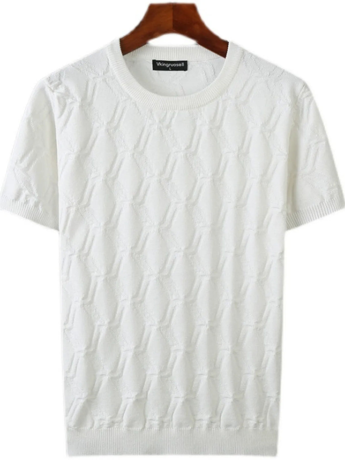 Men's Plus Size Textured Round Neck Short Sleeve Knit Top White / M