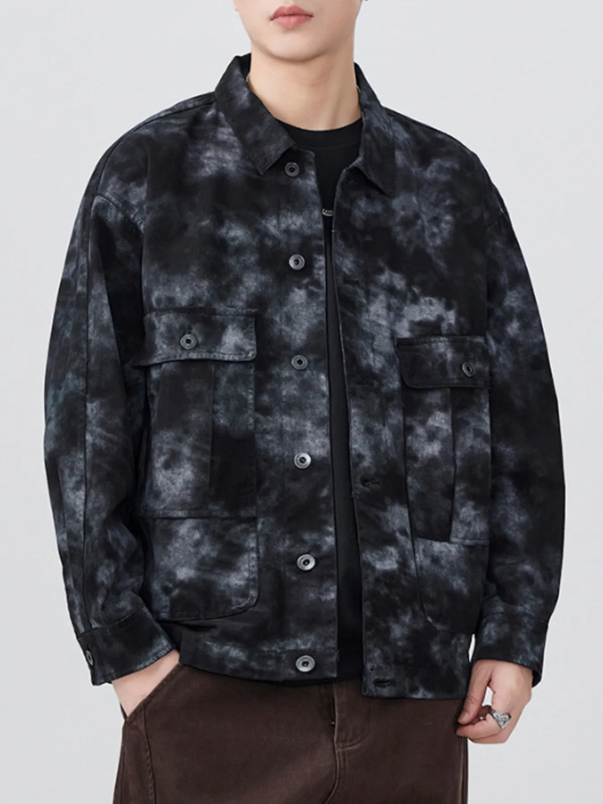 Men's Plus Size Tie-Dye Button Up Shirt Black / M