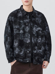 Men's Plus Size Tie-Dye Button Up Shirt Black / M