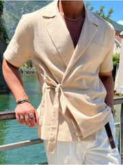 Men's Plus Size Tied Lightweight Linen Wrap Top