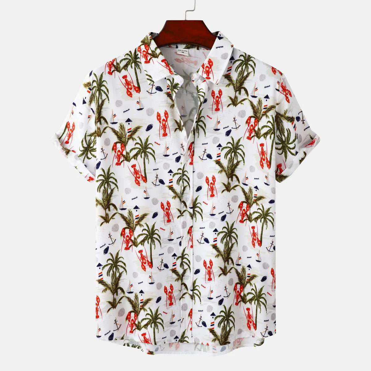 Men's Plus Size Tropical Hawaiian Print Short Sleeve Shirt White / M