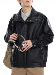 Men's Plus Size Vintage Style Leather Jacket Black / M