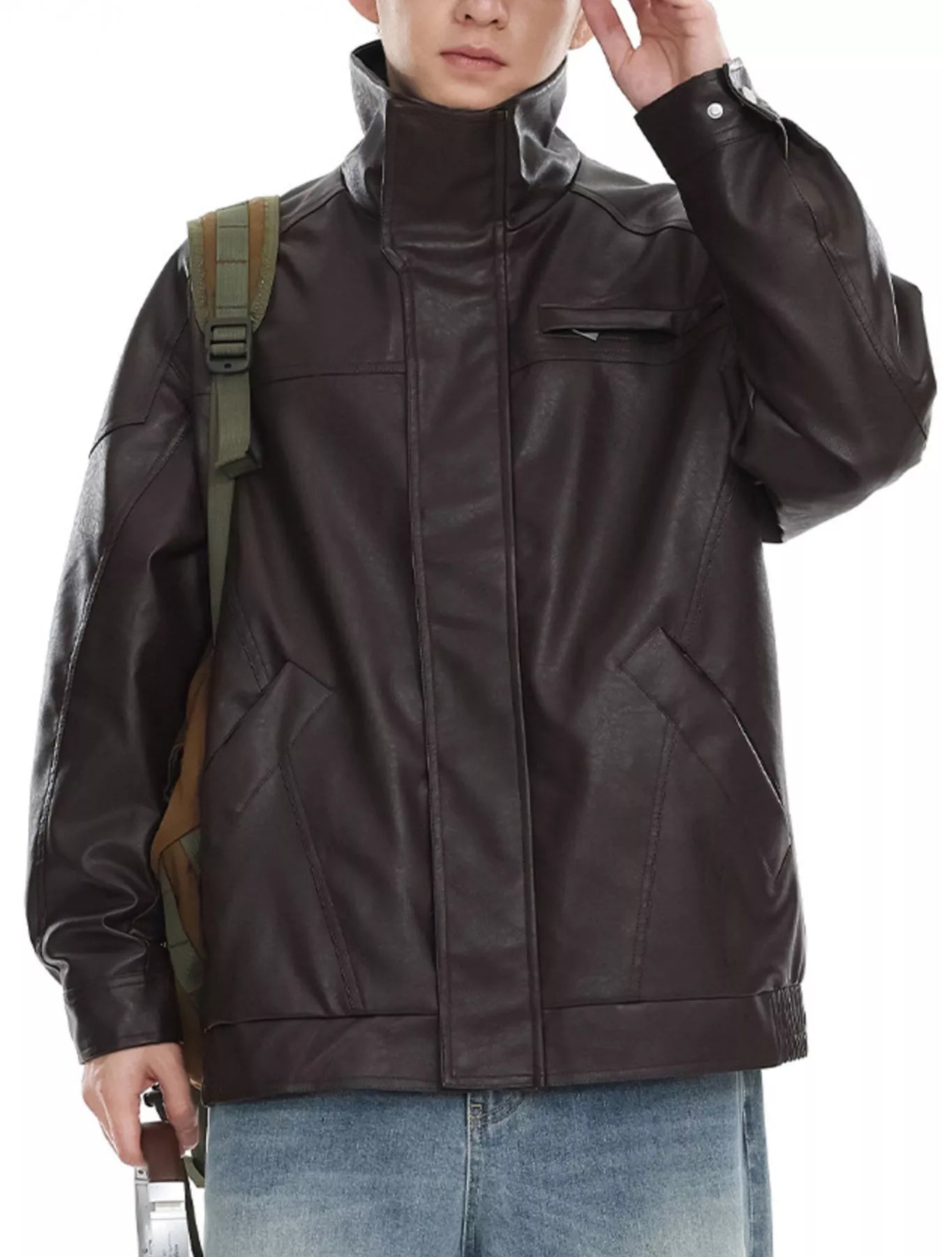 Men's Plus Size Vintage Style Leather Jacket Brown / M