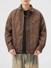 Men's Plus Size Vintage Style Zip Up Leather Jacket