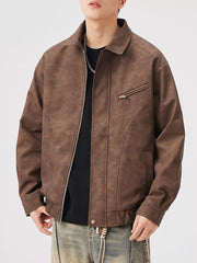 Men's Plus Size Vintage Style Zip Up Leather Jacket Brown / M