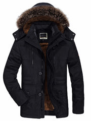 Men's Plus Size Warm Fur Hooded Winter Coat Black / L