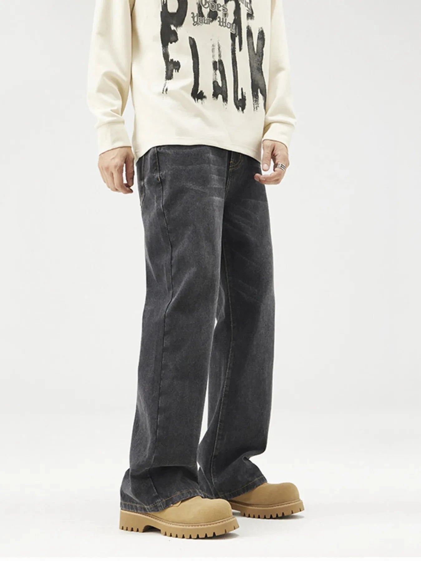 Men's Plus Size Wash Wide Leg Relaxed Fit Jeans