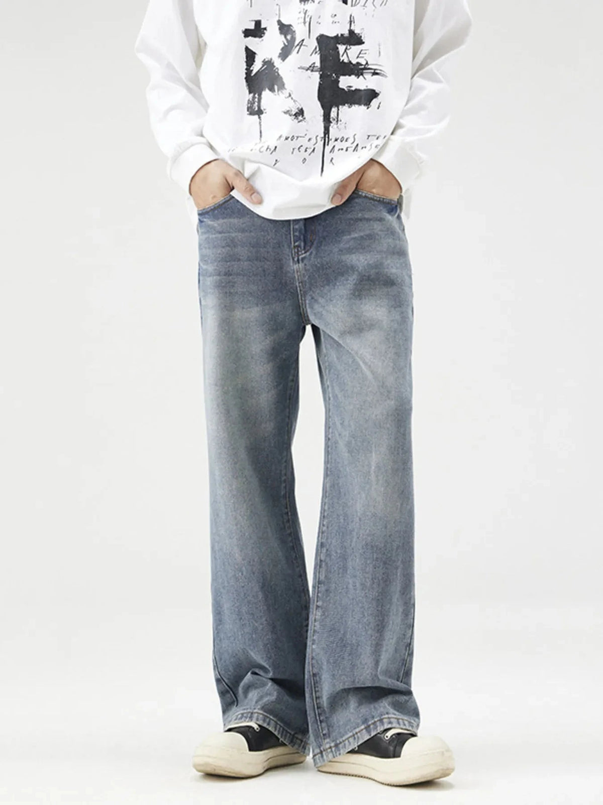 Men's Plus Size Wash Wide Leg Relaxed Fit Jeans Blue / M