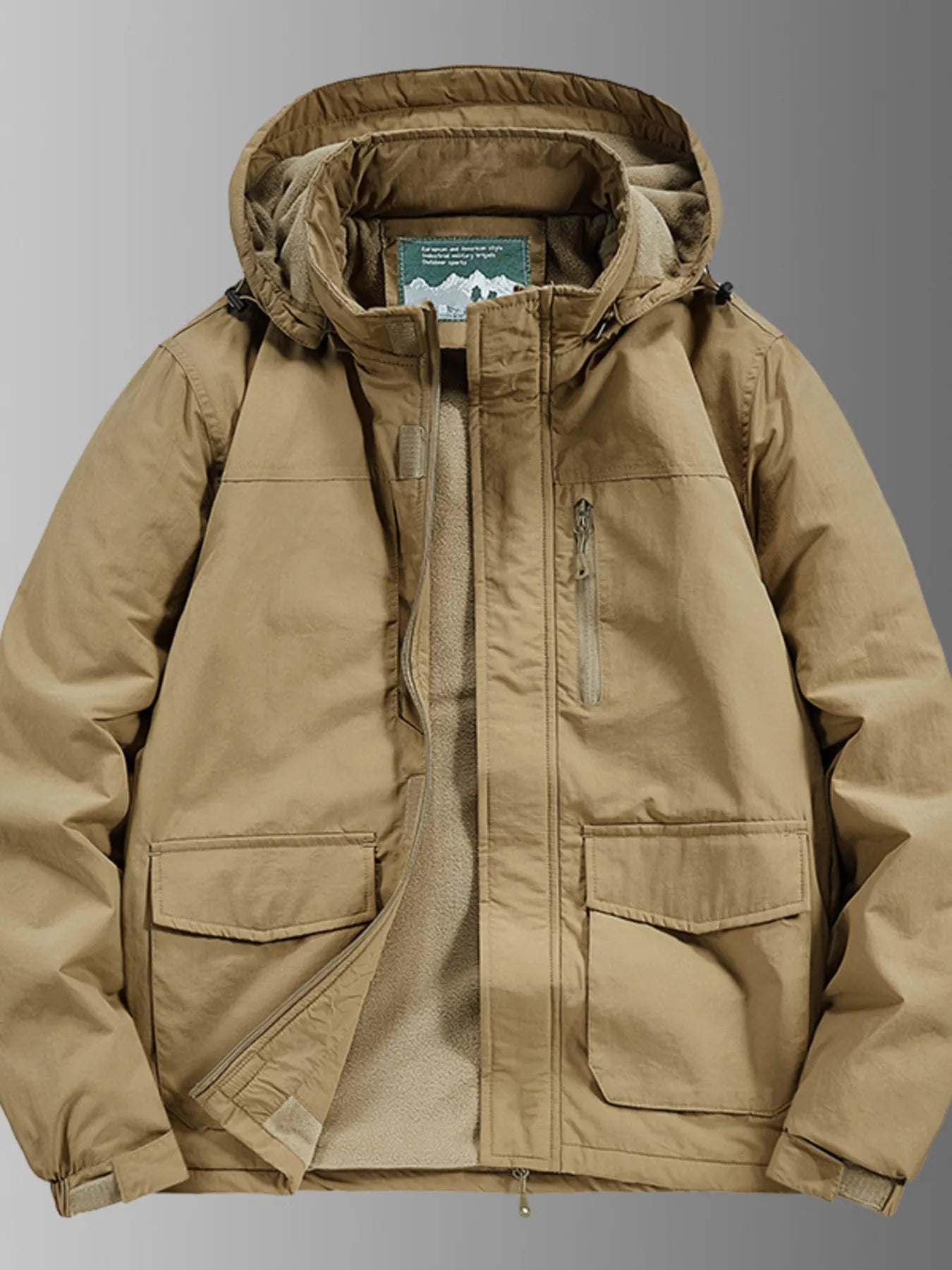 Men's Plus Size Waterproof Hooded Outdoor Jacket Khaki / M