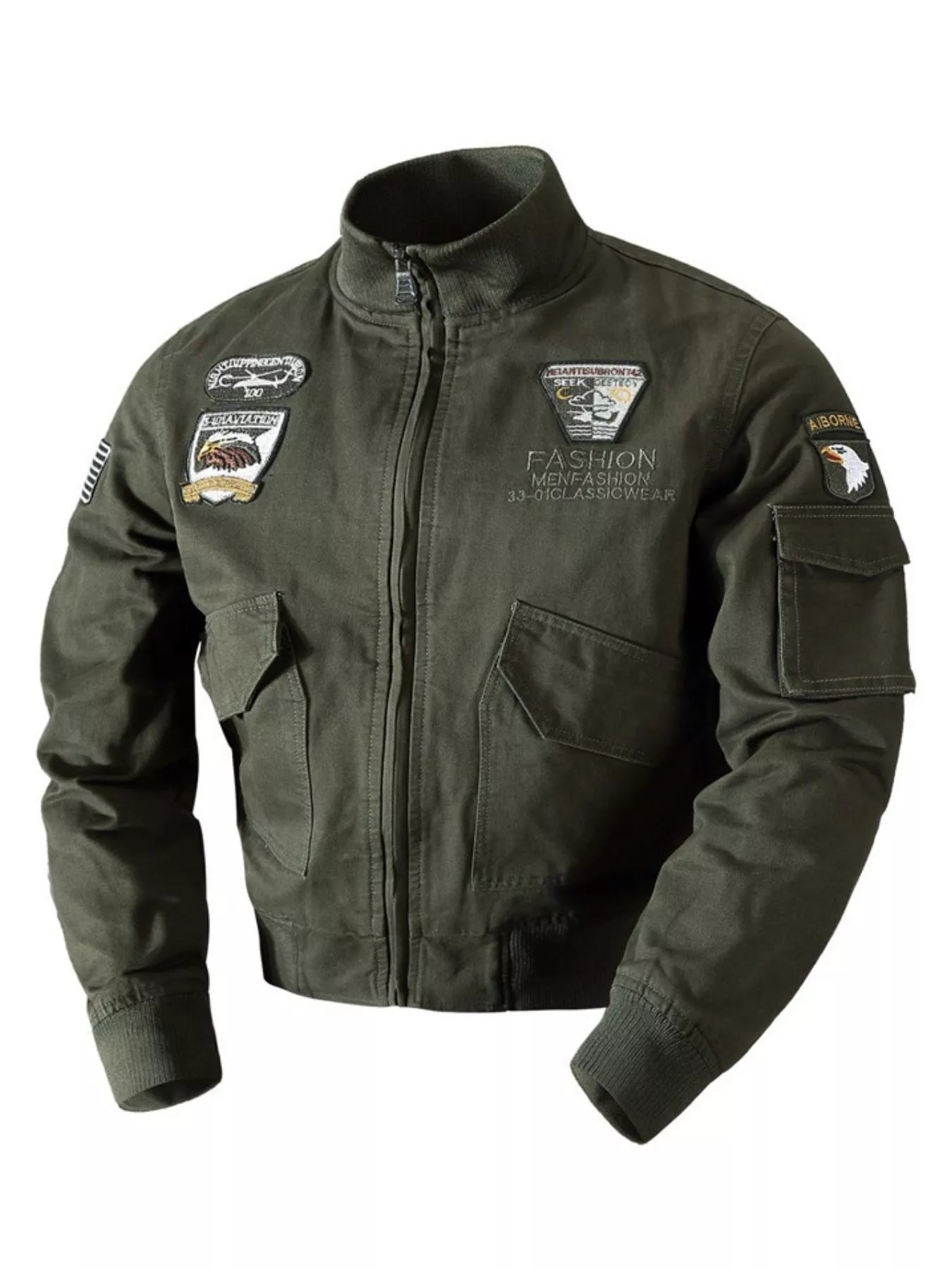 Men's Plus Size Zip Up Bomber Jacket Army Green / M