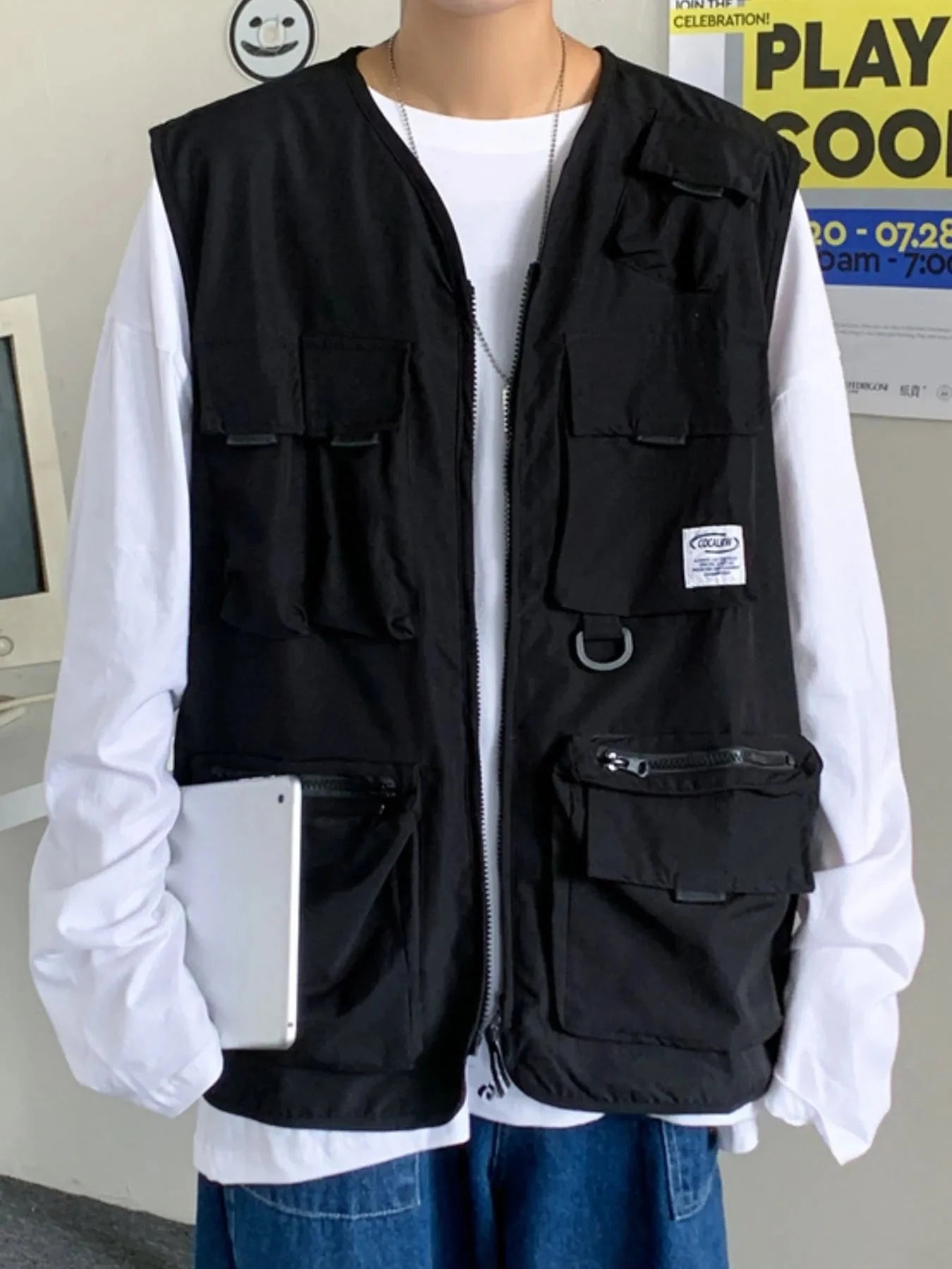 Men's Plus Size Zip Up Cargo Vest
