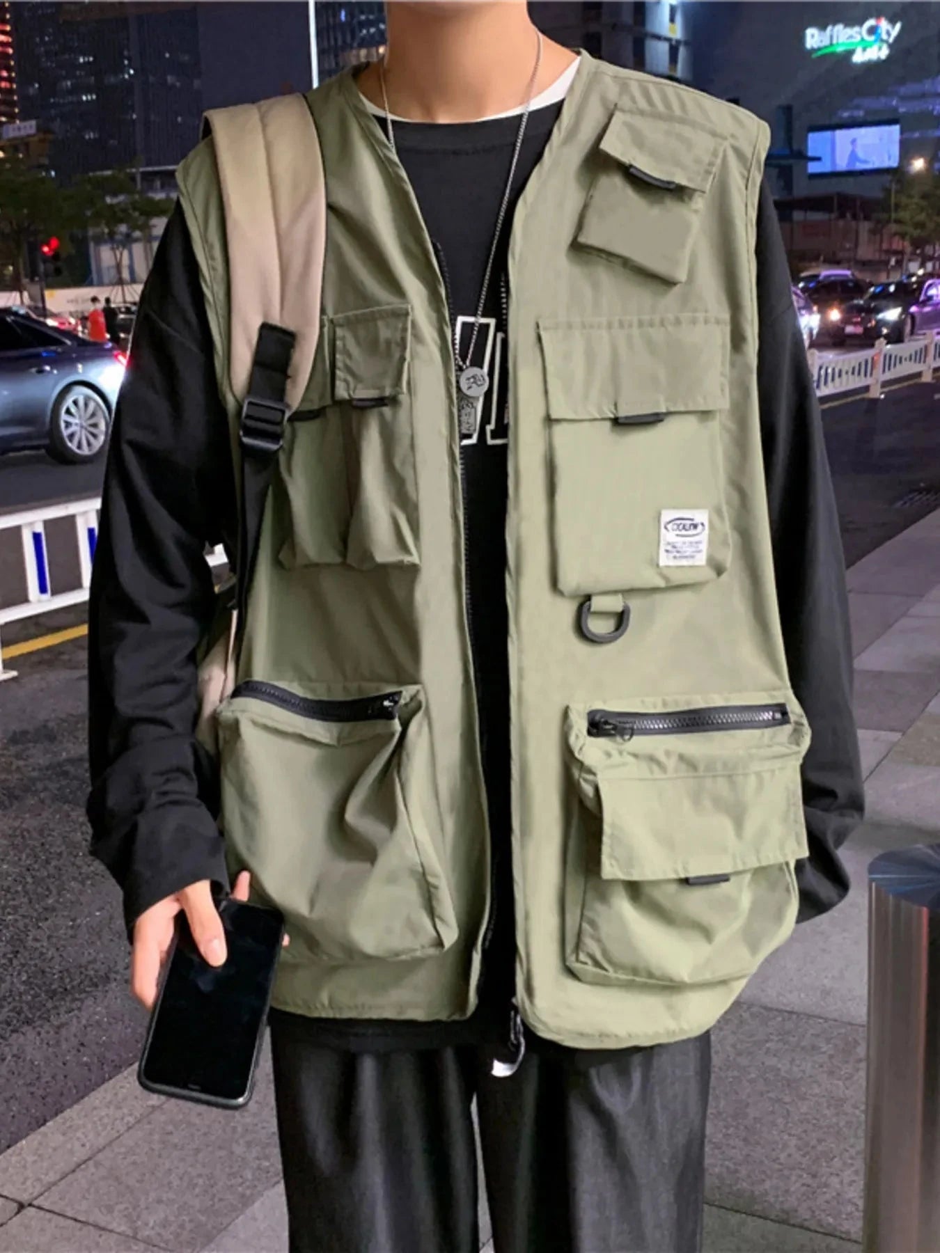 Men's Plus Size Zip Up Cargo Vest Army Green / M