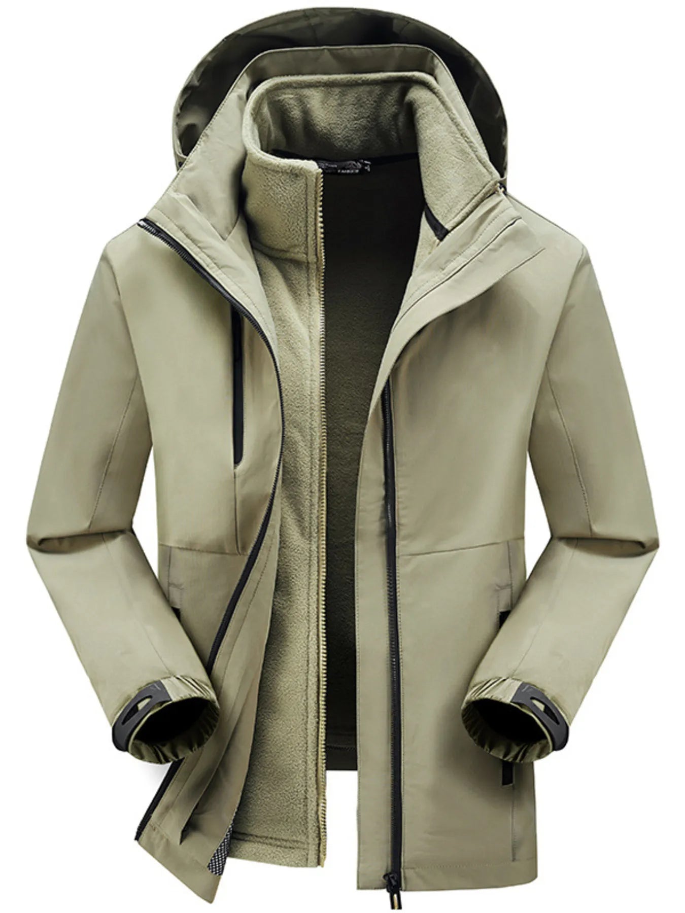Men's Plus Size Zip Up Hooded Jacket Khaki / M