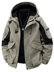 Men's Plus Size Zip Up Hooded Outdoor Jacket Coffee Color / M