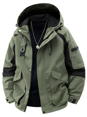Men's Plus Size Zip Up Hooded Outdoor Jacket Military Green / M