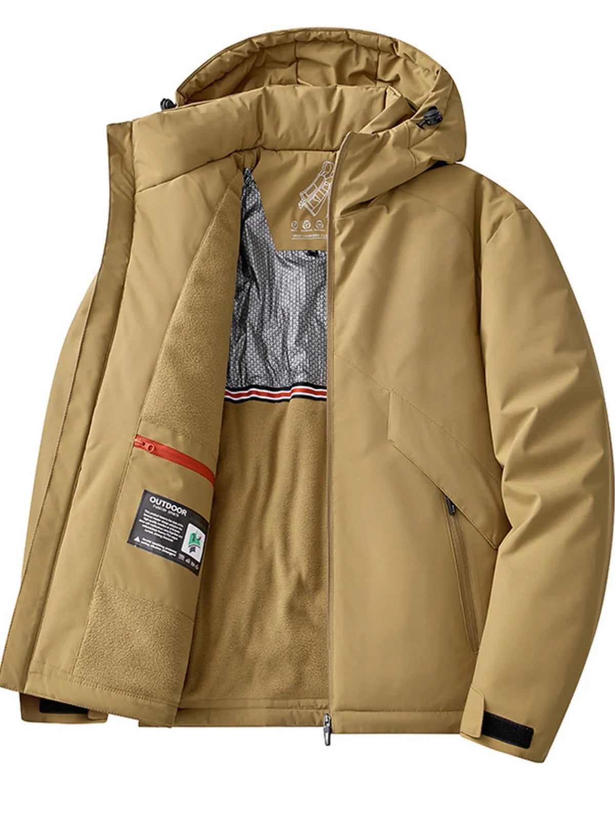 Men's Plus Size Zip Up Hooded Windproof Jacket Khaki / M