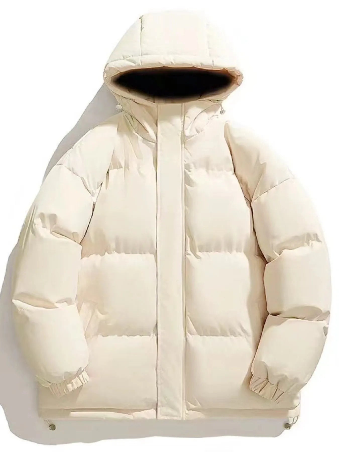Men's Plus Size Zip Up Hooded Winter Coat Rice White / M
