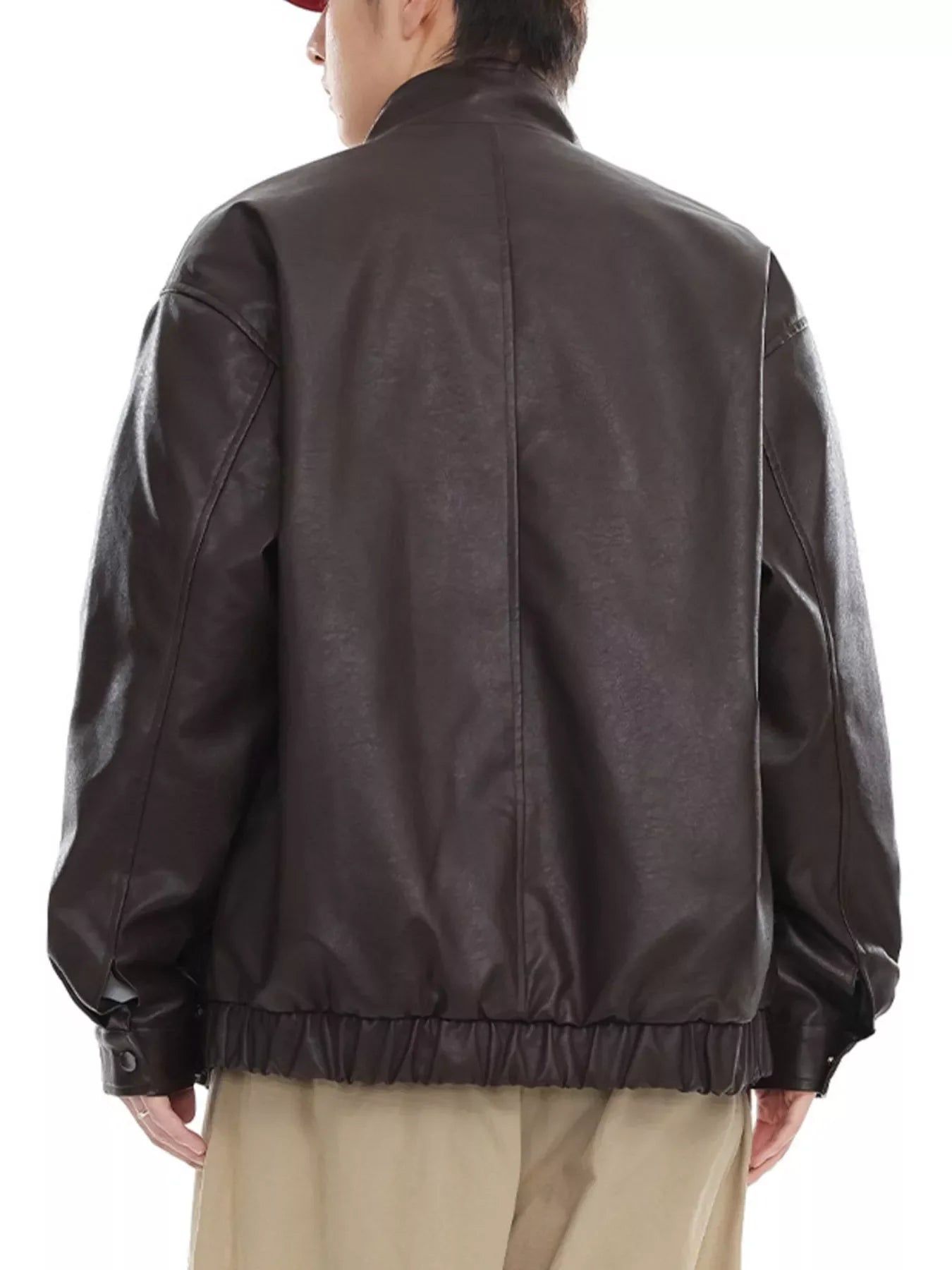 Men's Plus Size Zip Up Leather Bomber Jacket