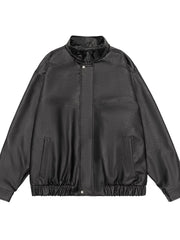 Men's Plus Size Zip Up Leather Bomber Jacket