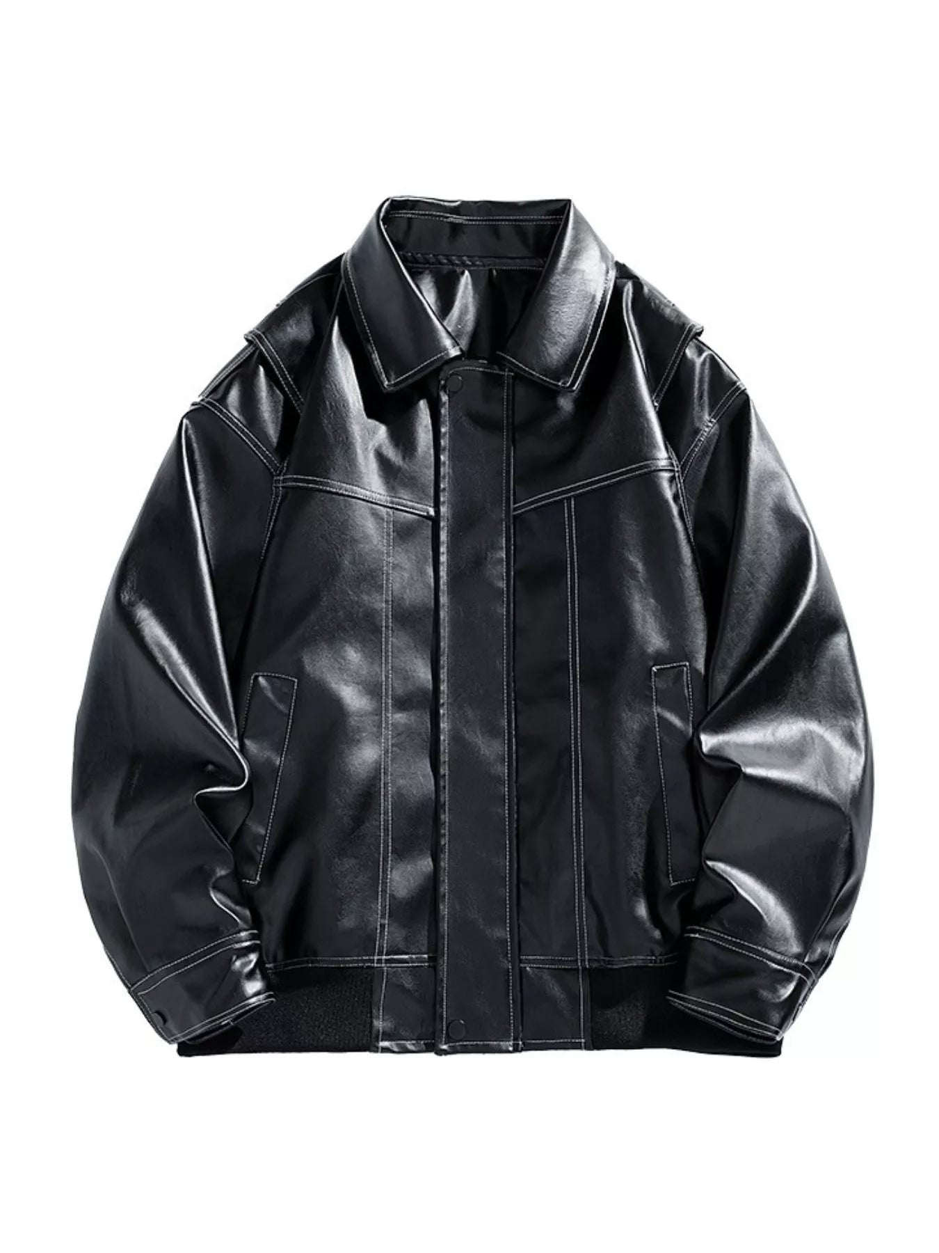 Men's Plus Size Zip Up Leather Jacket Black / M
