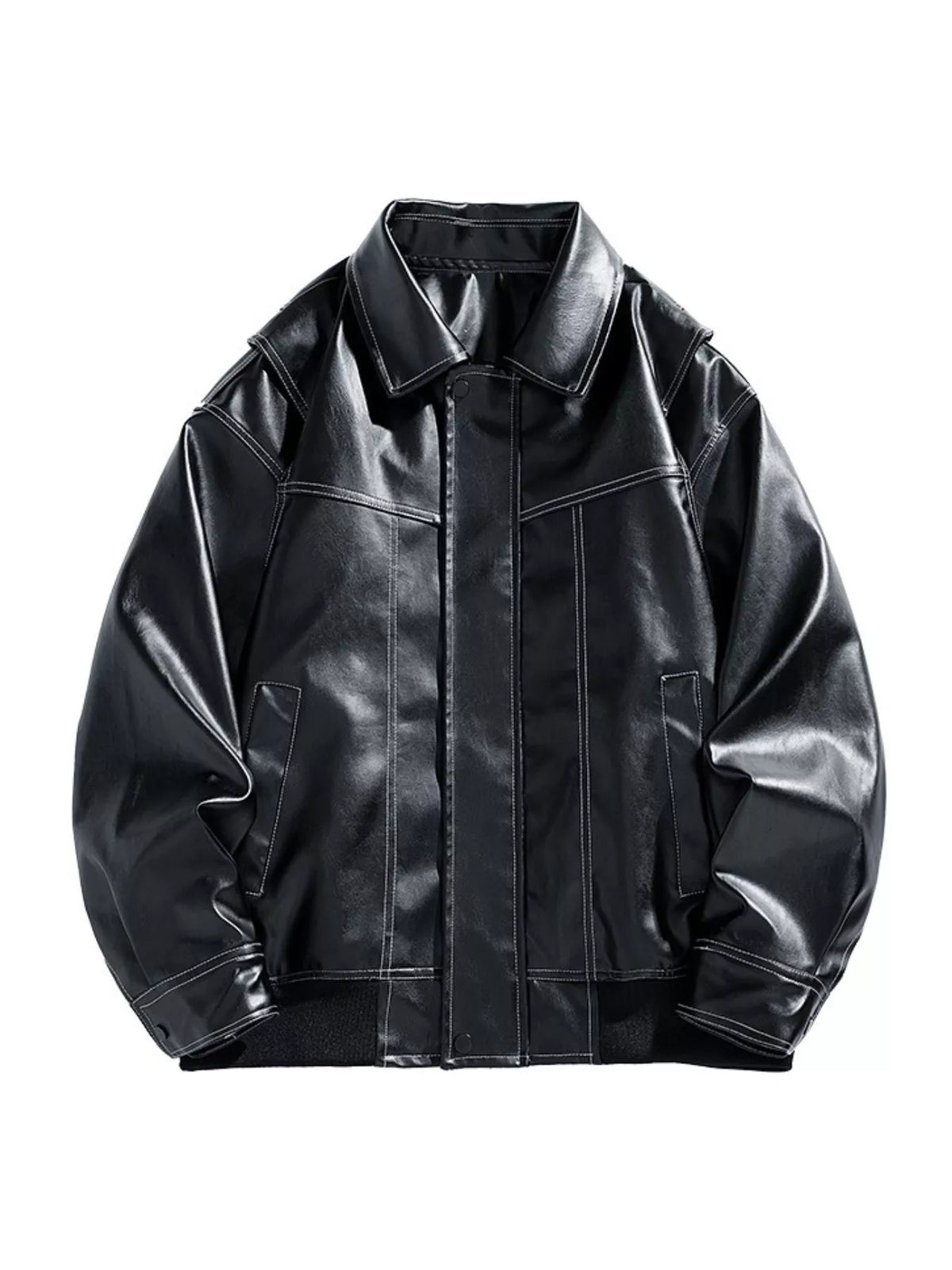 Men's Plus Size Zip Up Leather Jacket Black / M