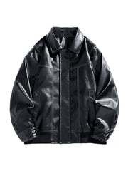 Men's Plus Size Zip Up Leather Jacket Black / M