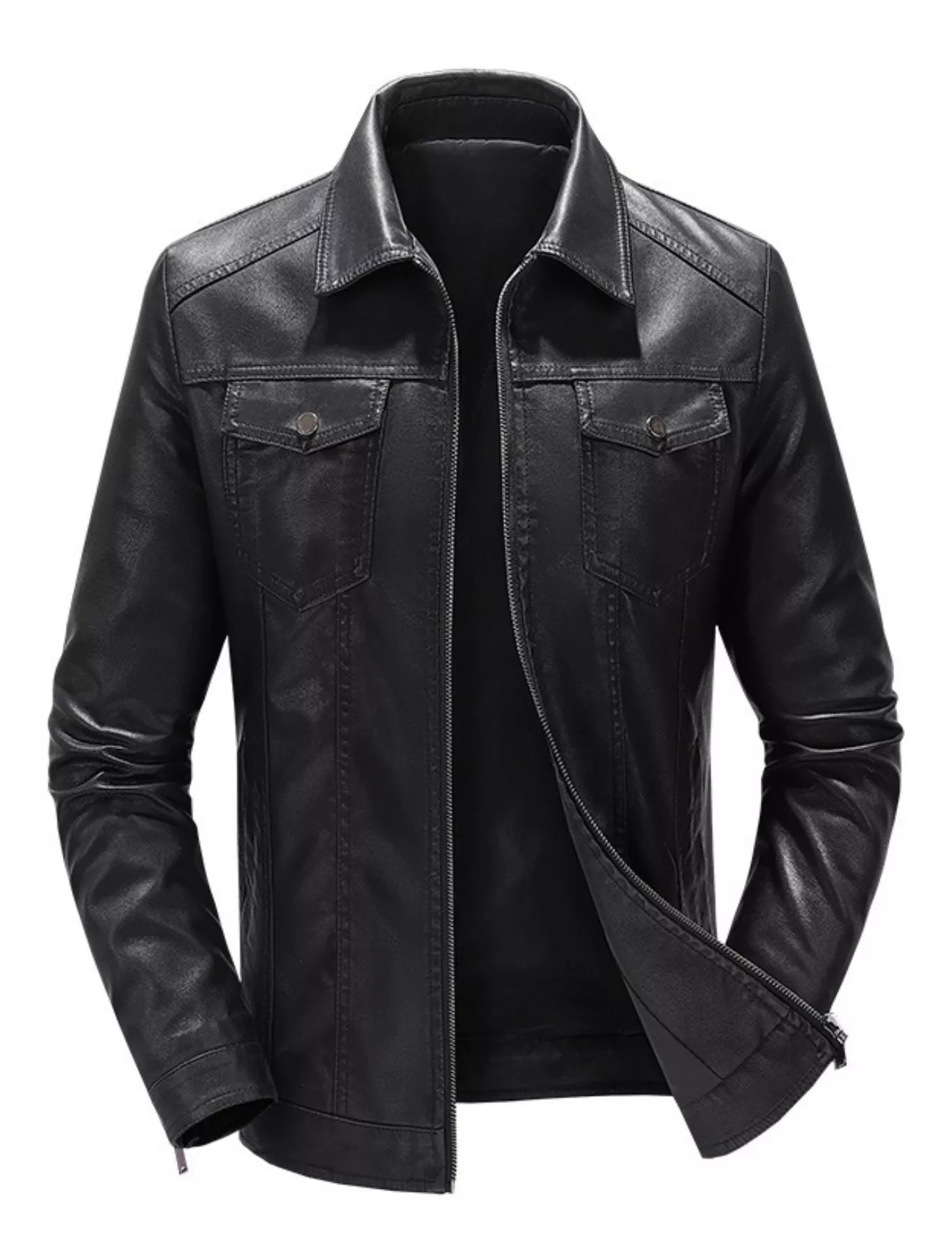 Men's Plus Size Zip Up Leather Jacket Black / M