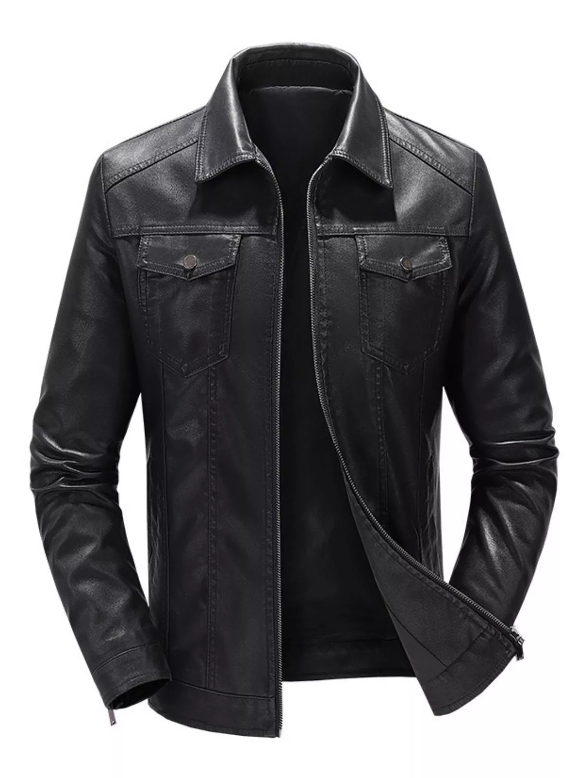 Men's Plus Size Zip Up Leather Jacket Black / M