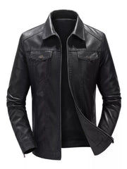 Men's Plus Size Zip Up Leather Jacket Black / M