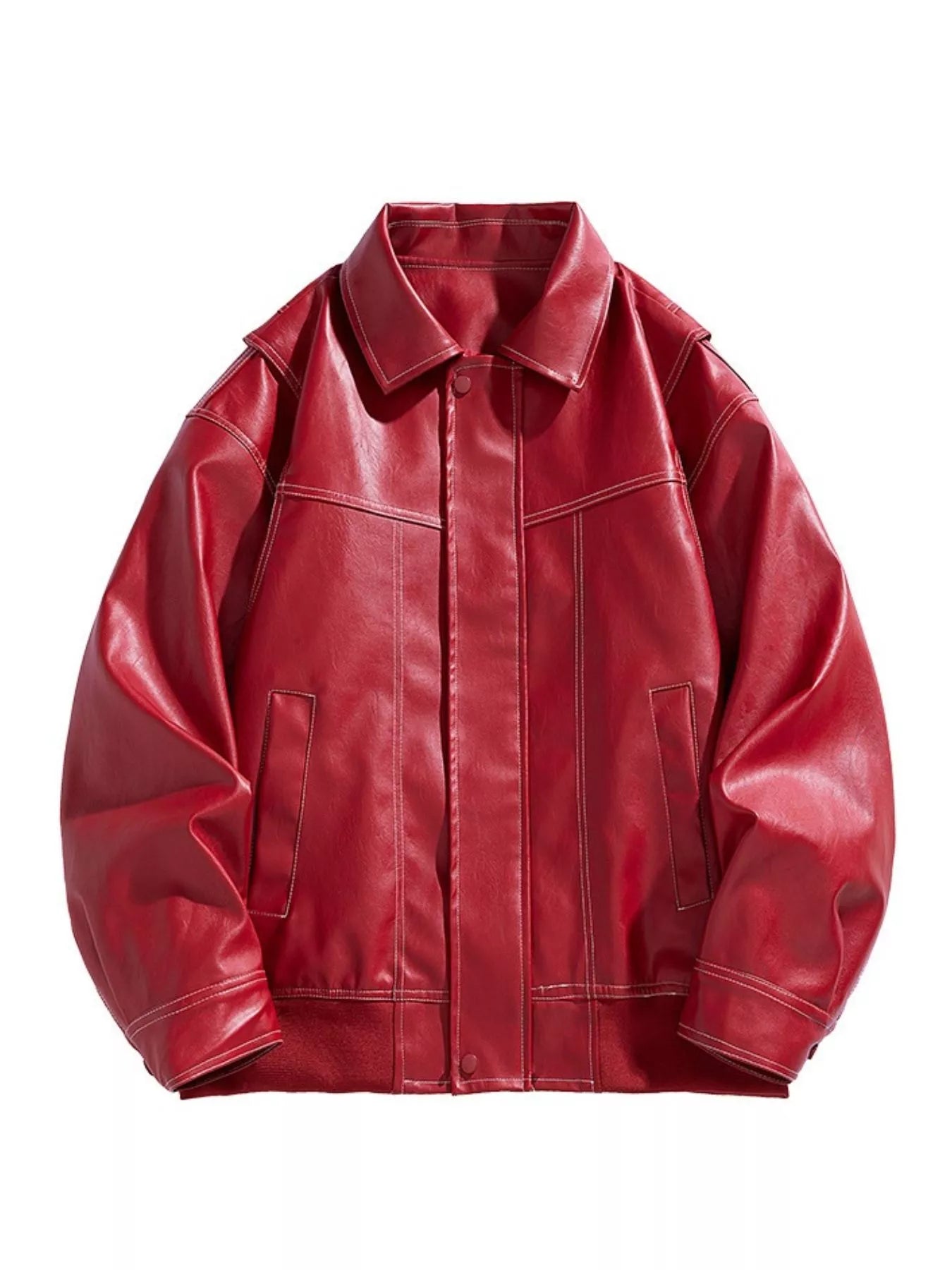 Men's Plus Size Zip Up Leather Jacket Red / M