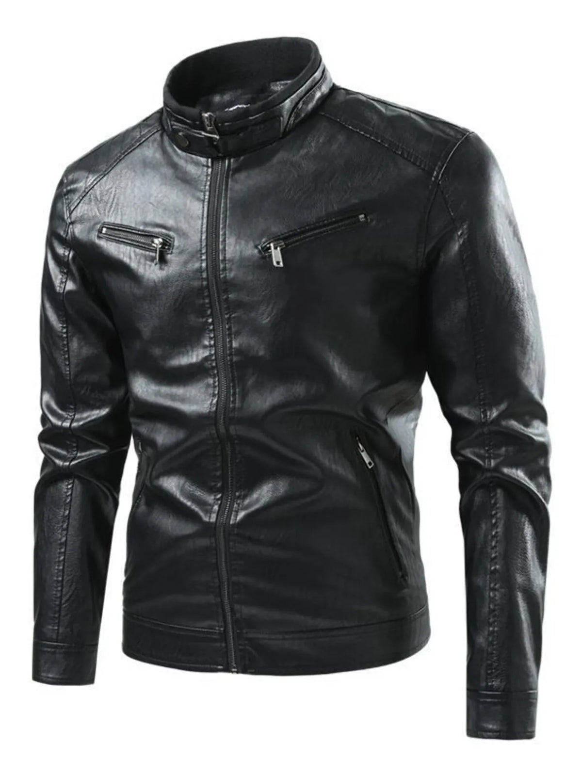 Men's Plus Size Zip Up Leather Moto Jacket Black / M