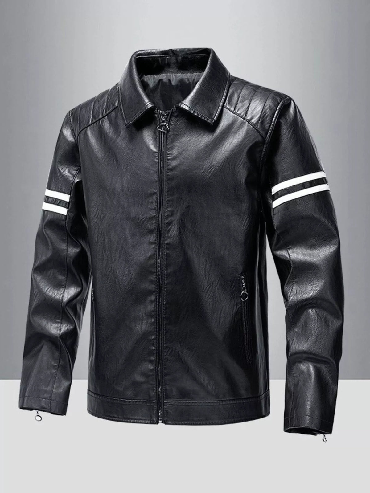 Men's Plus Size Zip Up Leather Motorcycle Jacket Black / L