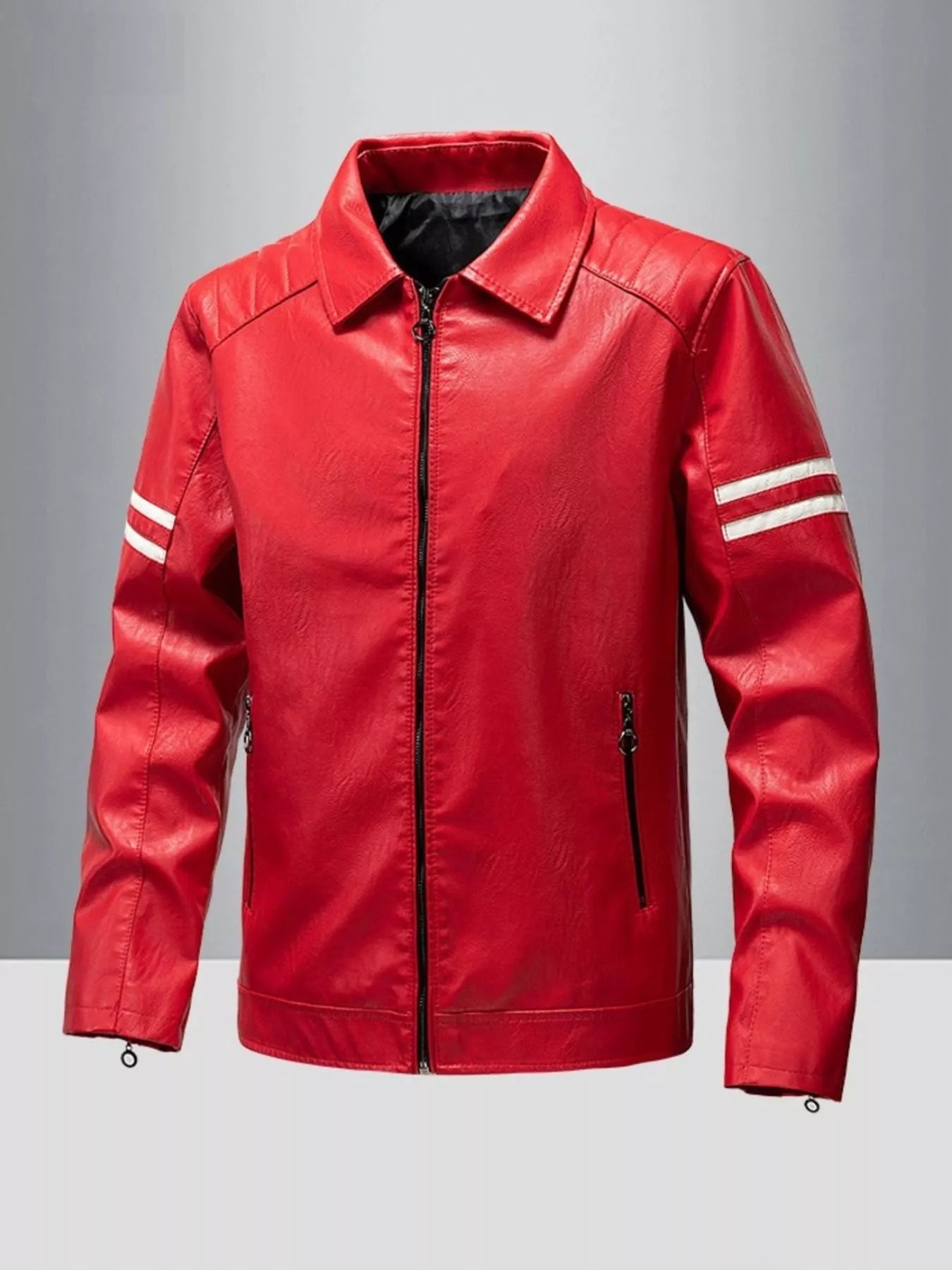 Men's Plus Size Zip Up Leather Motorcycle Jacket Red / L