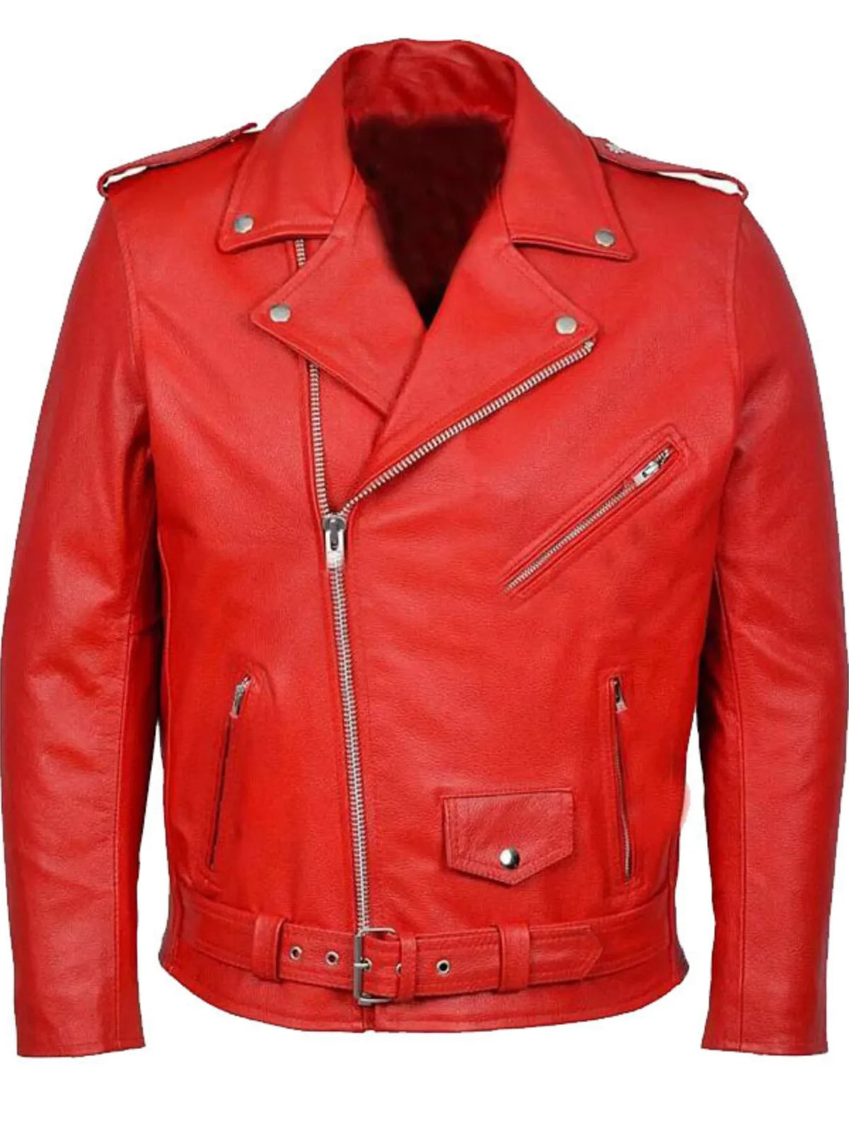 Men's Plus Size Zip Up Leather Motorcycle Jacket Red / M