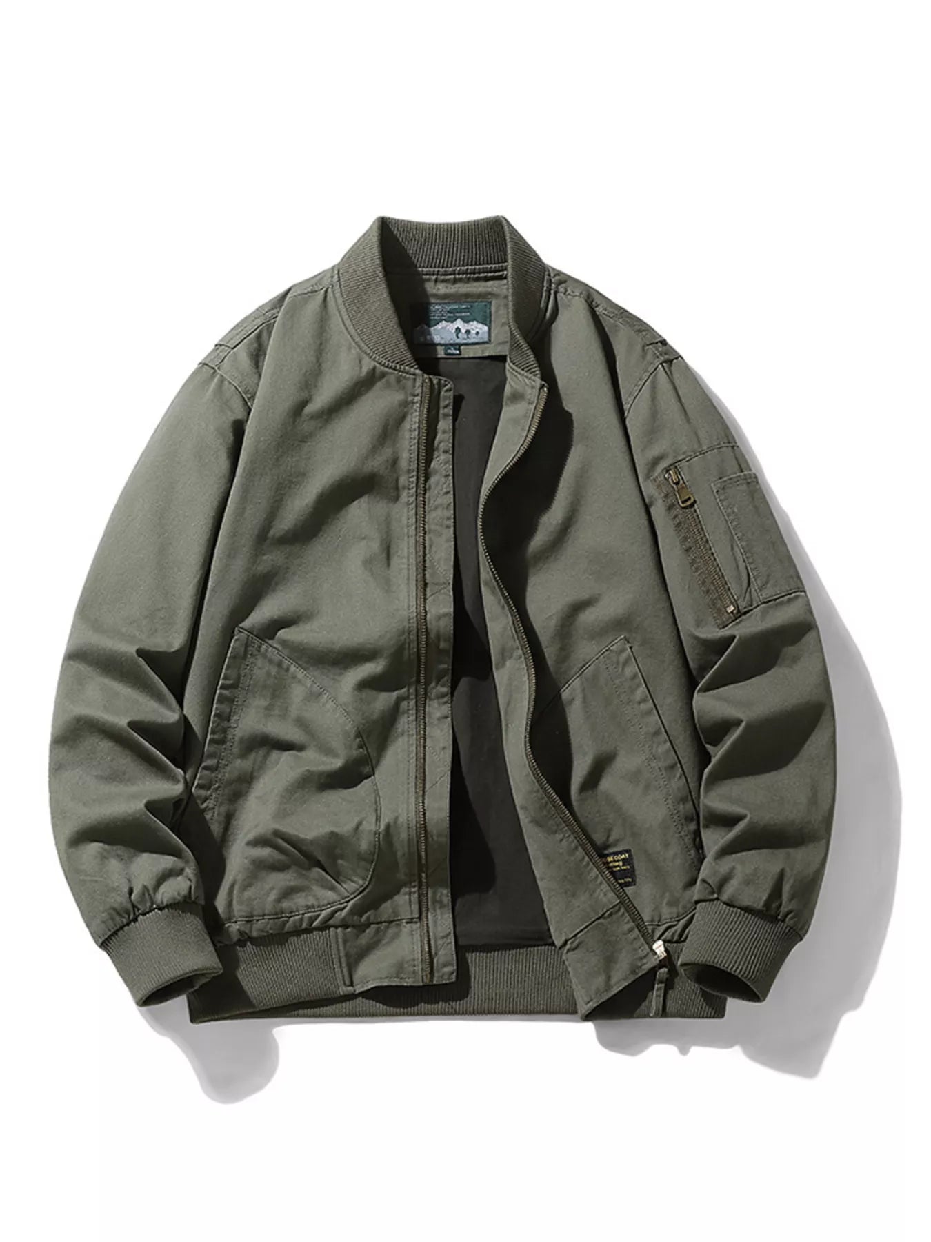 Men's Plus Size Zip Up Long Sleeve Jacket Army Green / M