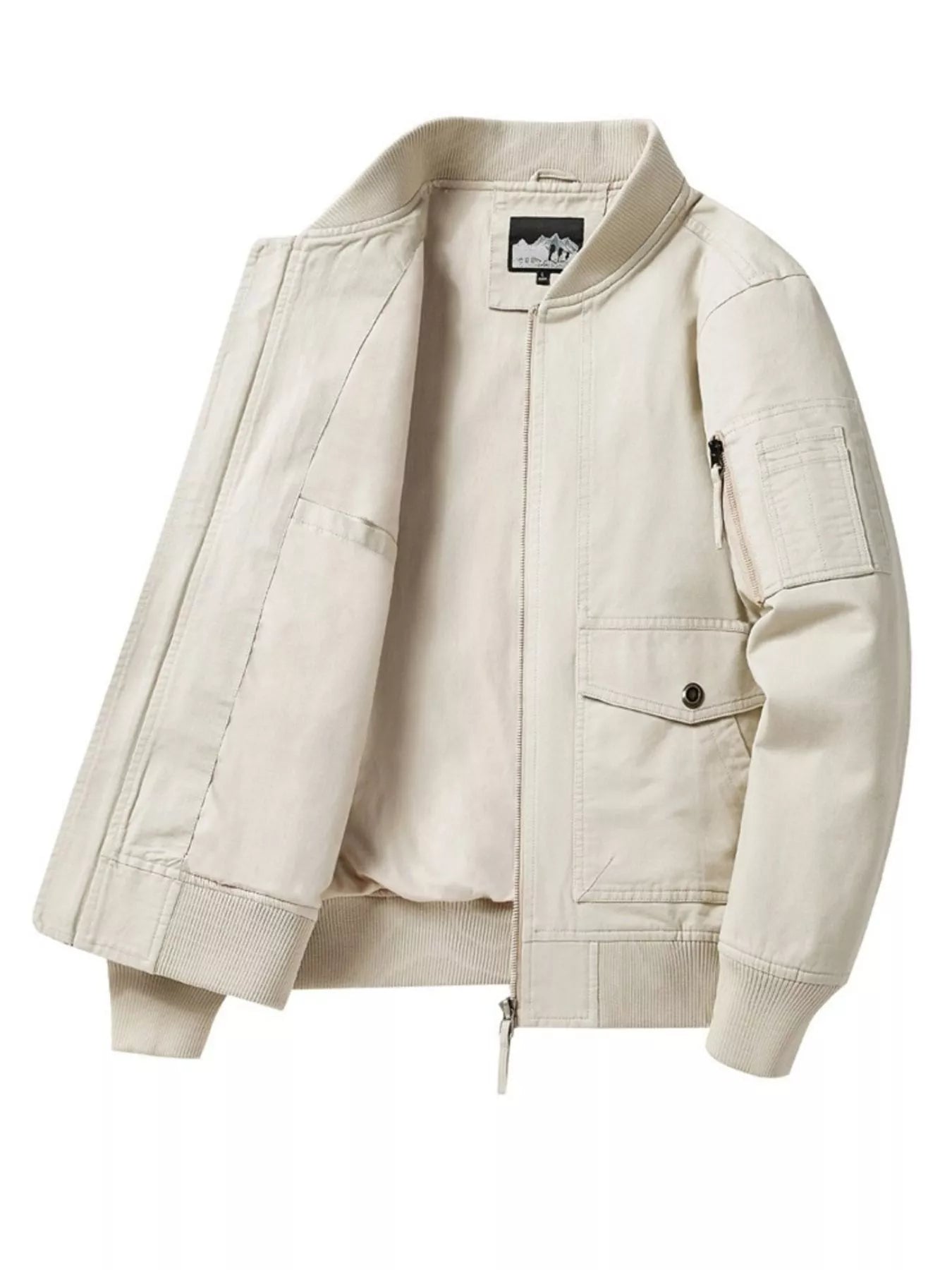 Men's Plus Size Zip Up Long Sleeve Jacket Beige / M