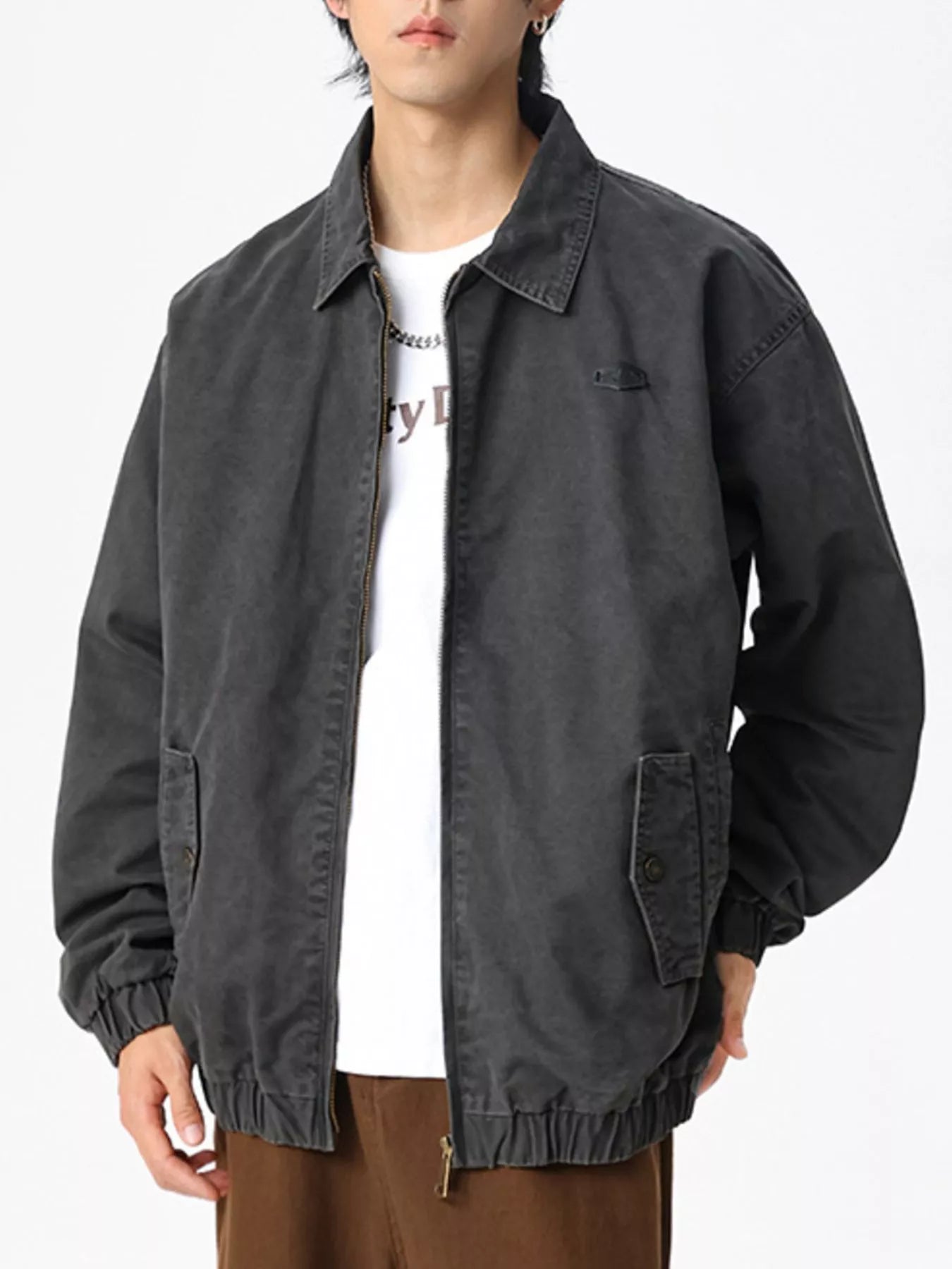 Men's Plus Size Zip Up Long Sleeve Jacket Dark Gray / M