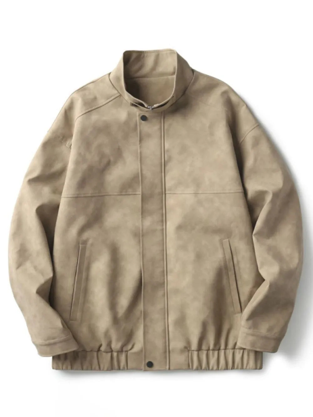 Men's Plus Size Zip Up Stand Collar Biker Jacket Khaki / M