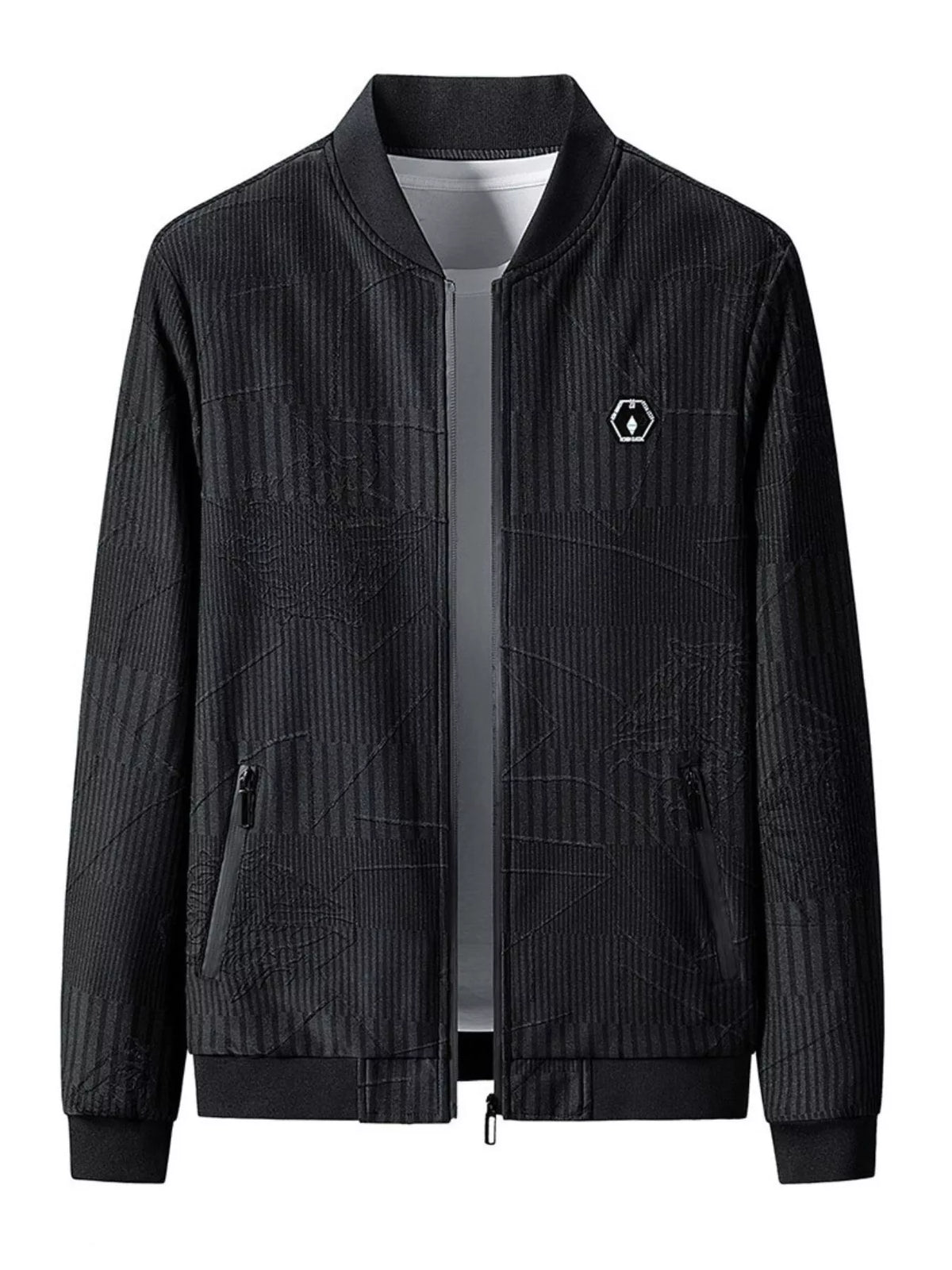 Men's Plus Size Zip Up Textured Jacket Black / M