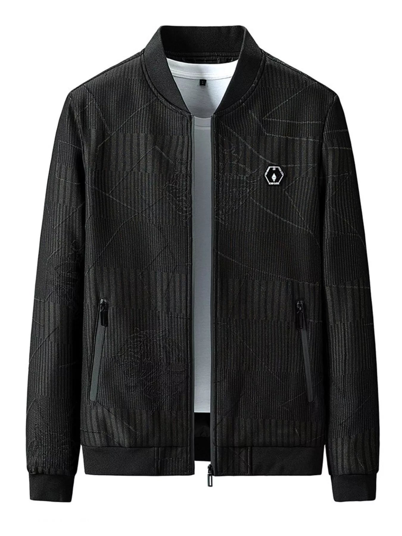 Men's Plus Size Zip Up Textured Jacket Brown / M