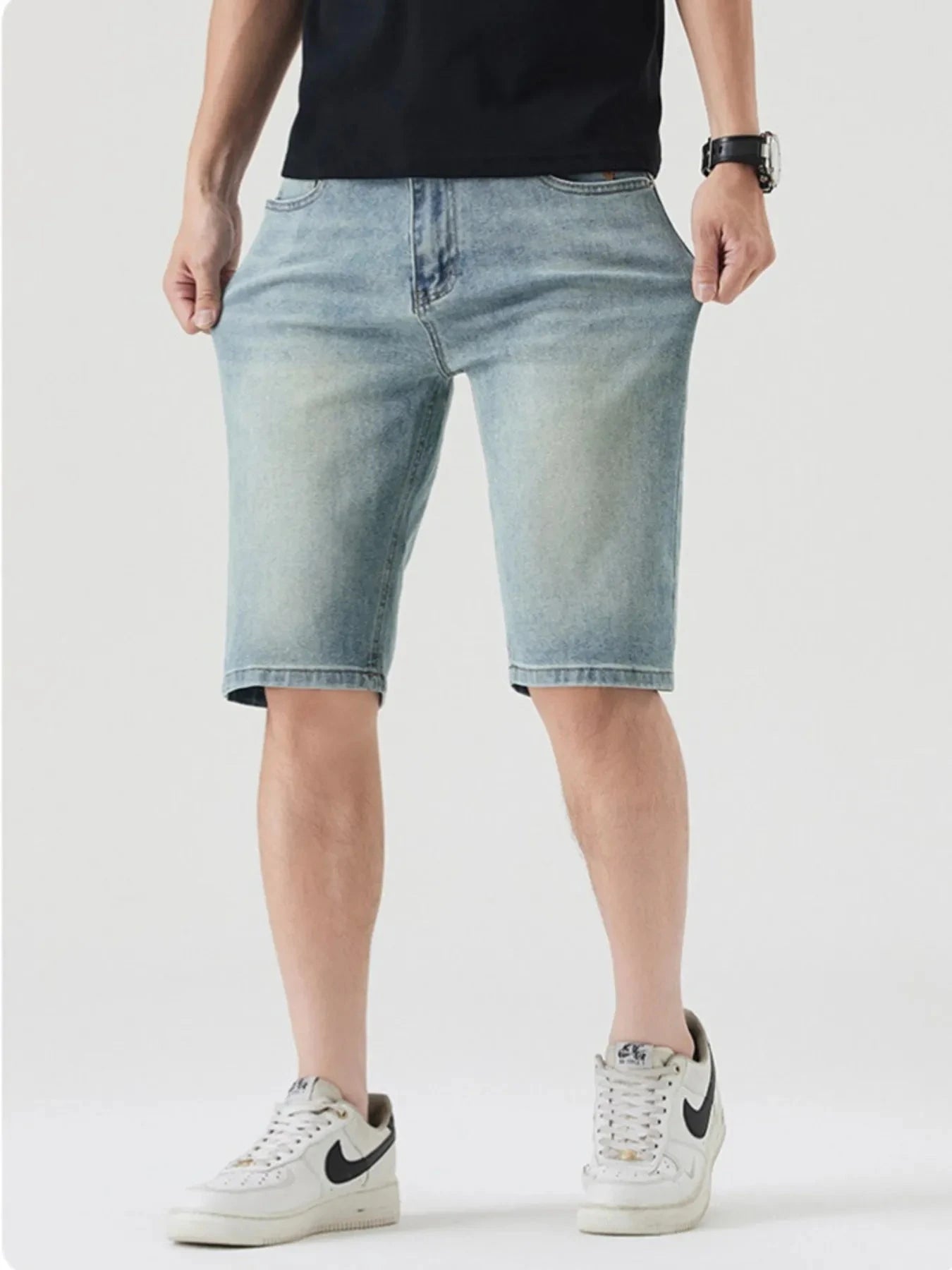 Men's Pocketed Wash Casual Denim Shorts