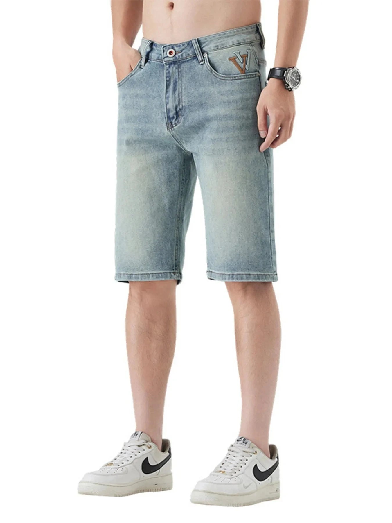 Men's Pocketed Wash Casual Denim Shorts Vintage Blue / 29