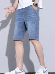 Men's Pocketed Wash Denim Shorts